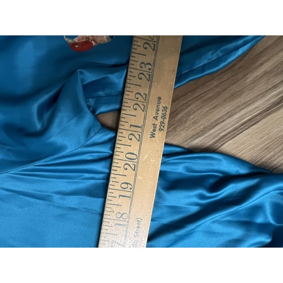 Natori Robe Womens Large Blue Kimono Long Sleeve Bird Floral Embroidered 55in - Picture 2 of 16